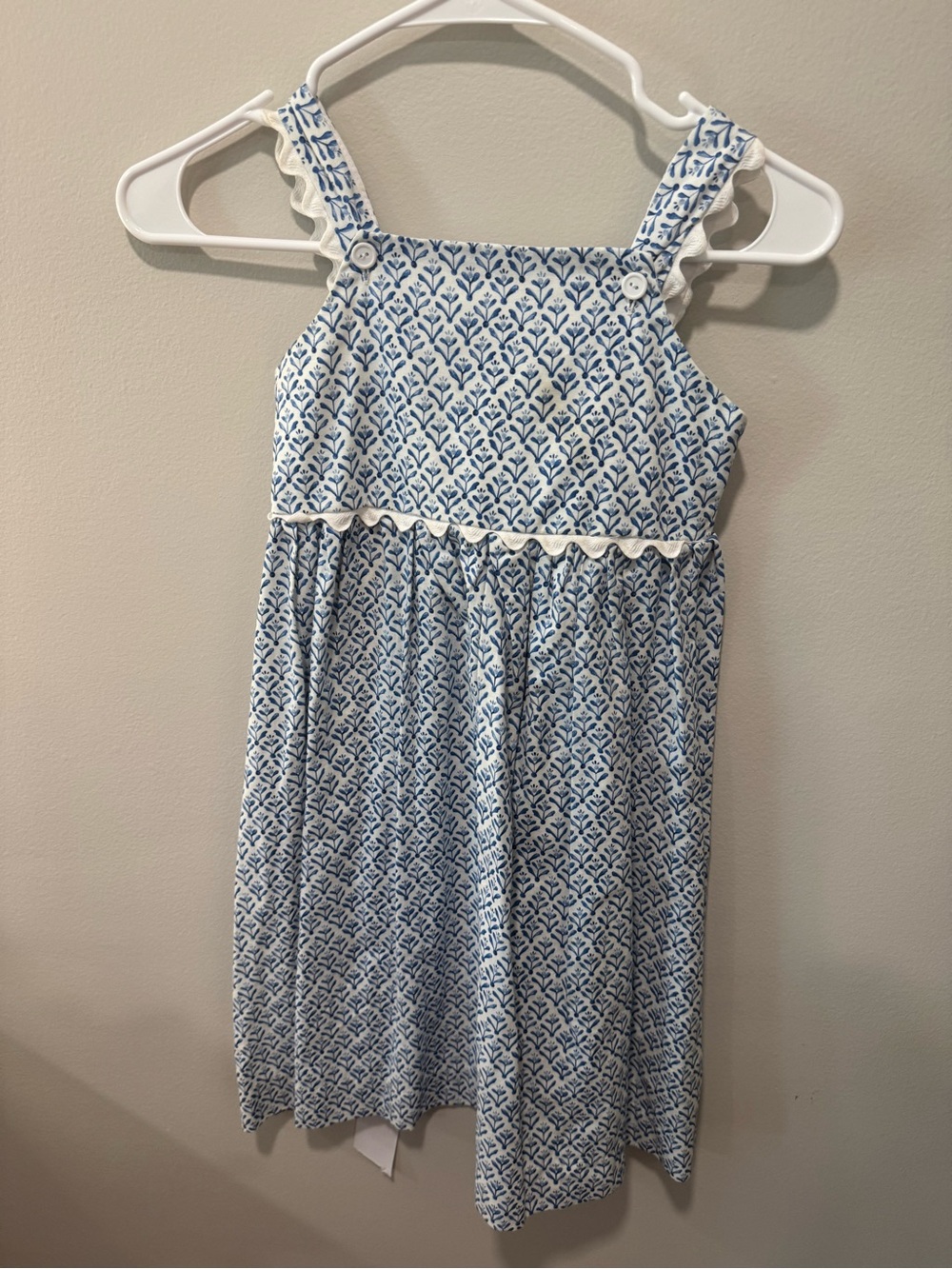 Blue & White Printed Cotton Sundress for Girls
